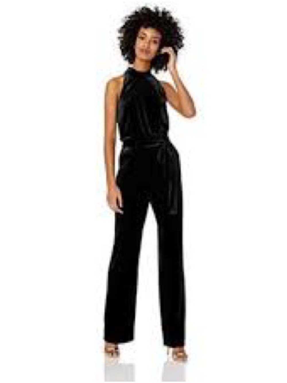 NWT Vince Camuto Black Velvet Ruffle High Neck,Tie Belt Wide Leg Jumpsuit Sz 16w